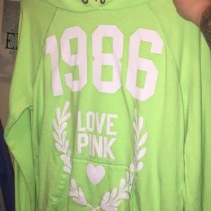 Pink Victoria’s Secret large lime green hoodie
